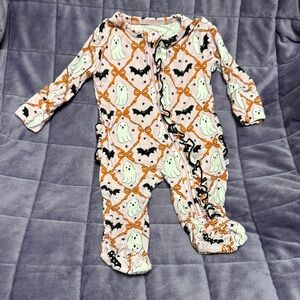 Caden Lane Ruffle Halloween Ghost and Bat NB footed onesie